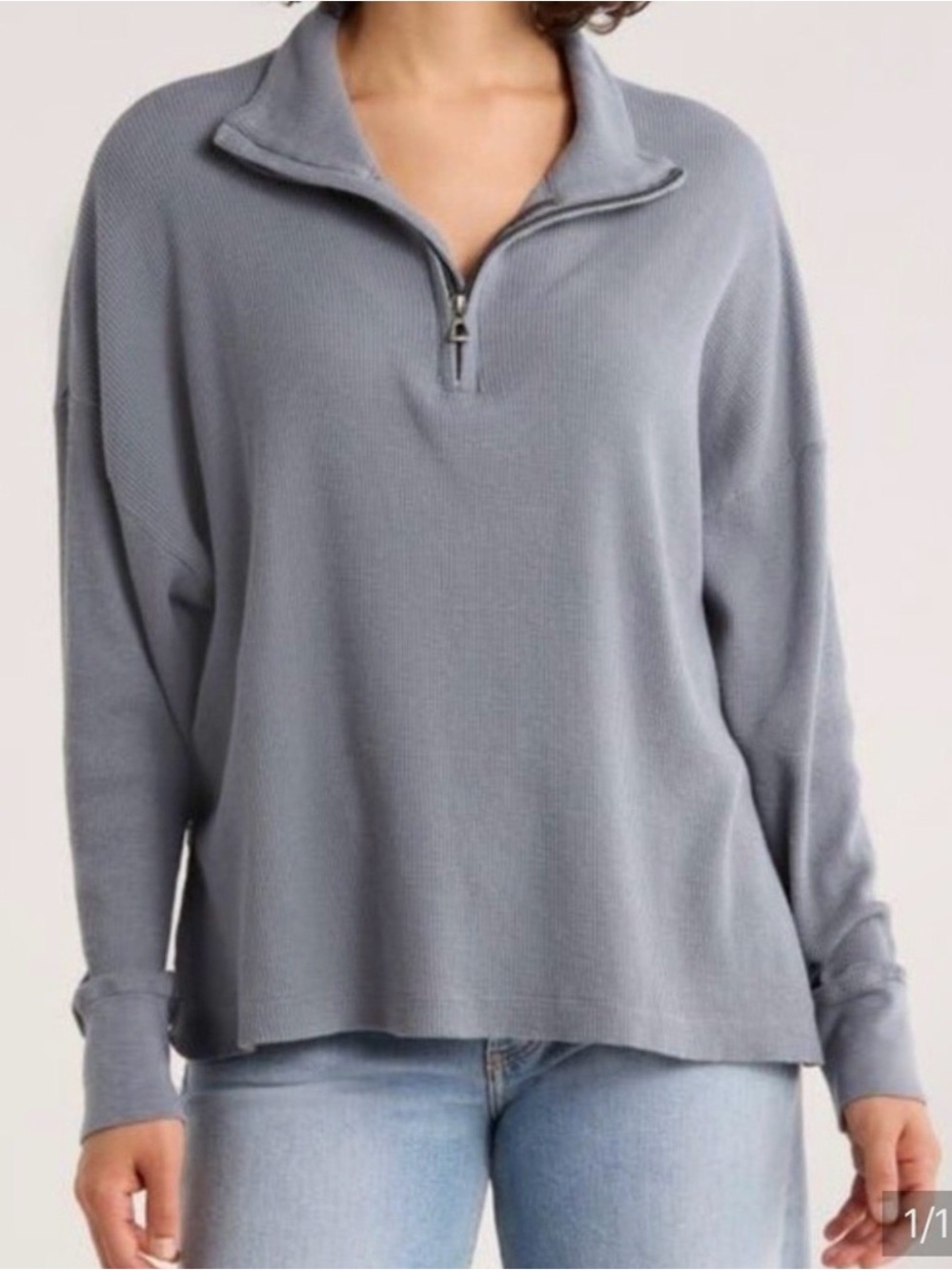 NWOT James Perse Slate Blue Quarter-Zip Waffle Pullover